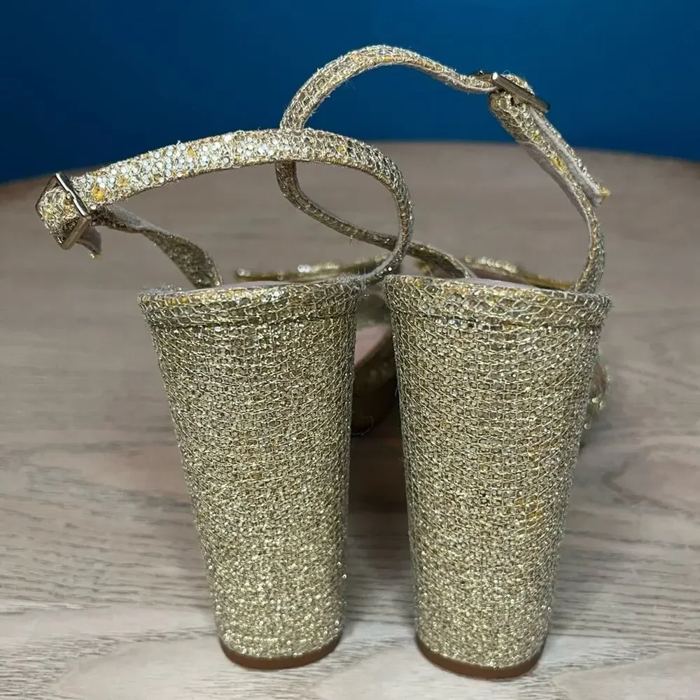 kate spade ♠️ new york Briana Platform Block Heel Gold Glitter Heels Women’s 7.5